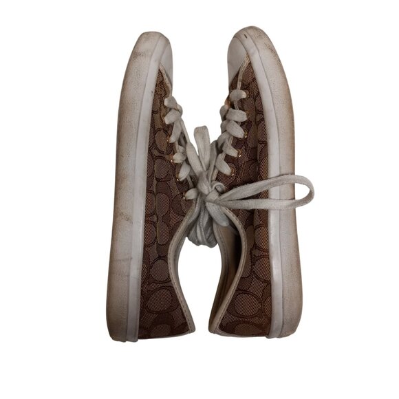 Coach Size 8 8B Sneakers Signature Canvas Lace Up Brown White Napa Leather - Picture 5 of 9
